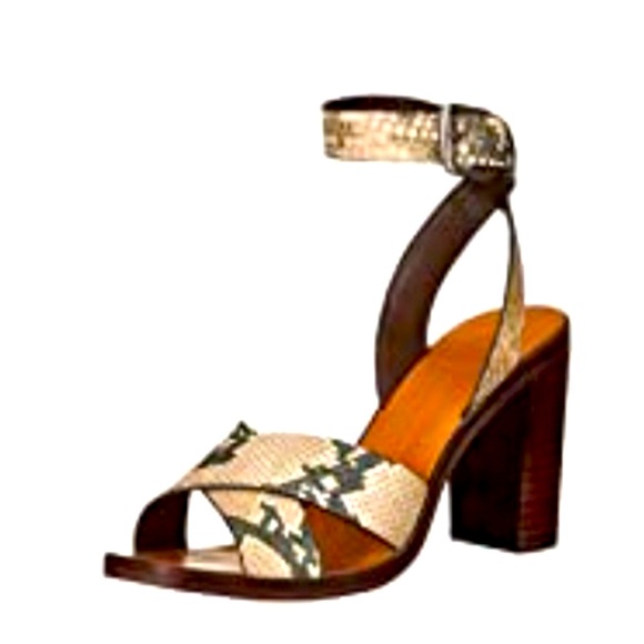 DOLCE VITA LEATHER SNAK SKIN CREAM AND GRAY ANKLE STRAPS SQUARED HEELS IN SIZE 6 - Picture 1 of 6